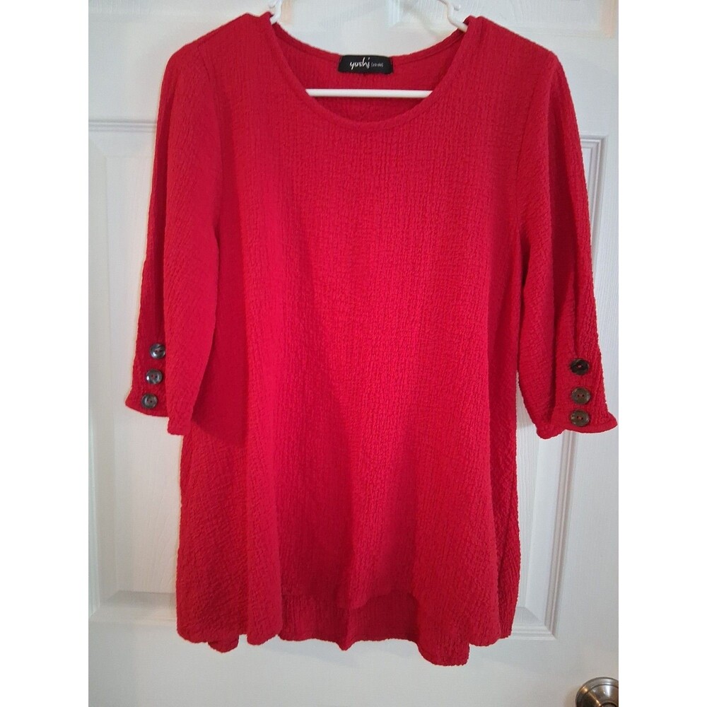 Yushi Womens Tunic Top RED  Size S Made in USA